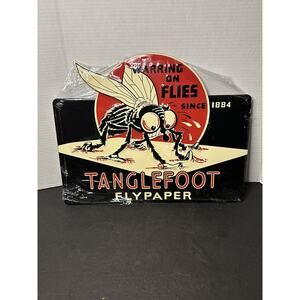 Vintage Tanglefoot Sign Metal Fly Paper Since 1884 In Original Plastic Packing